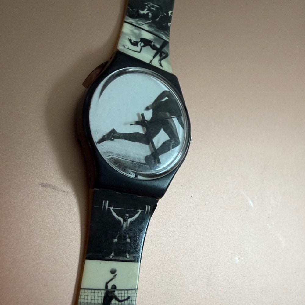 1996 Olympics Annie Liebowitz Swatch Black & Cream Sports Graphic Analog Watch